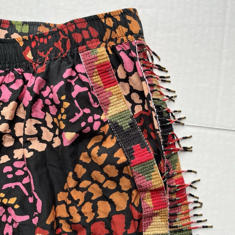 FARM Rio Mixed Multicolor Leopard Printed Pants Embroidered Beaded Fringe Size L - Picture 8 of 16